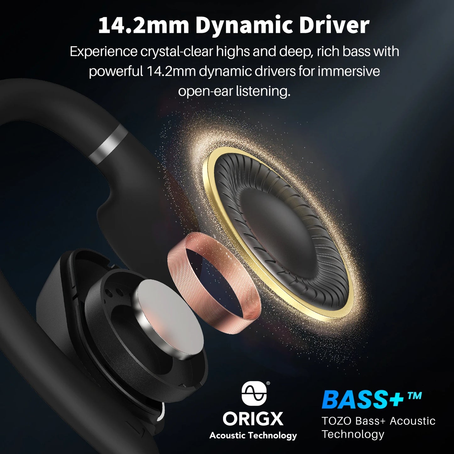 Fones de ouvido bluetooth esportivo TOZO com driver dinâmico de 14.2mm para som imersivo e claro