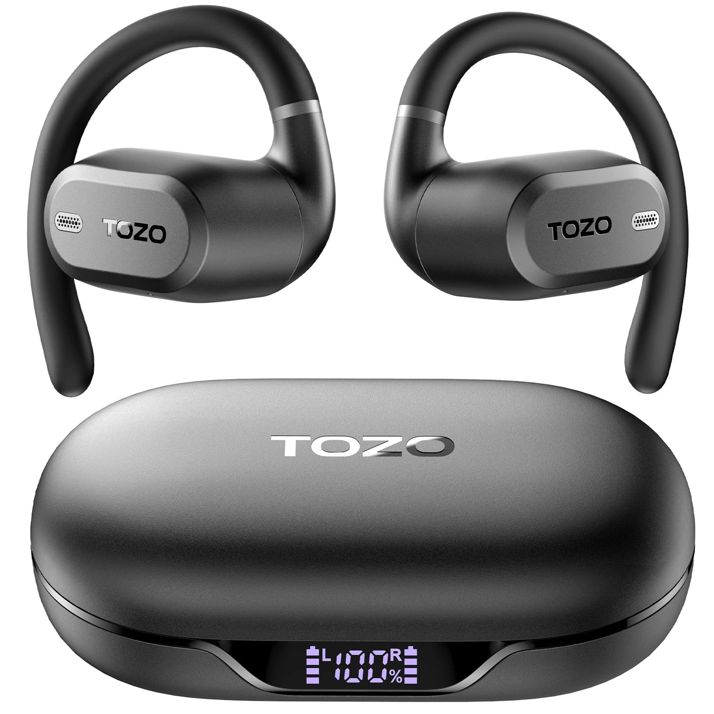 Fones de ouvido bluetooth esportivo TOZO com design ergonômico e estojo de carregamento elegante