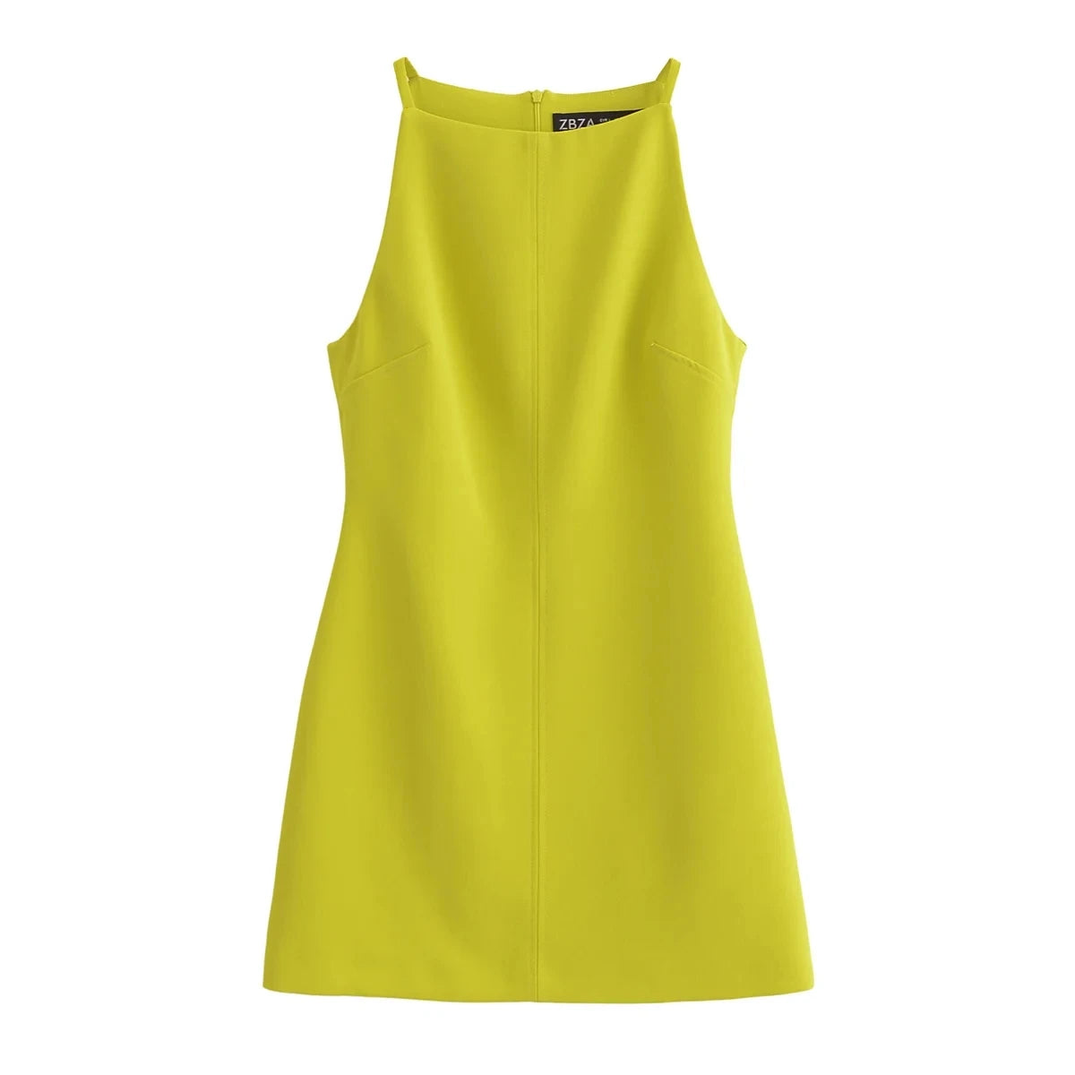 Vestido feminino curto elegante da TRAF em amarelo vibrante, ideal para ocasiões especiais.