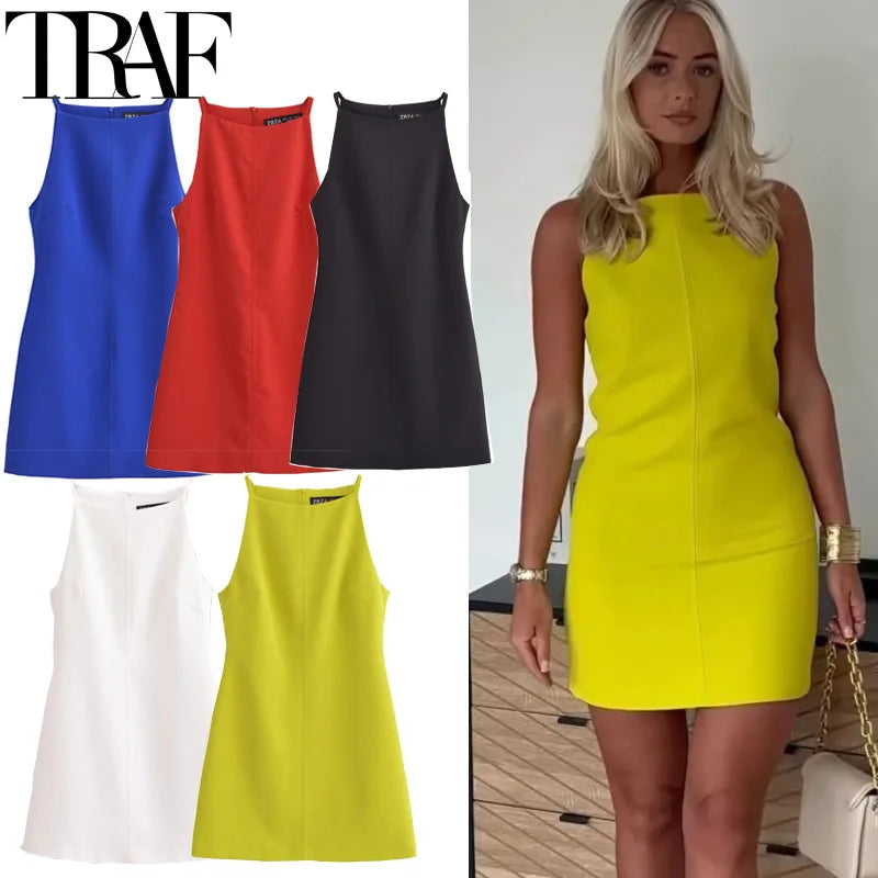 Vestido feminino curto elegante da TRAF disponível em várias cores, ideal para ocasiões formais