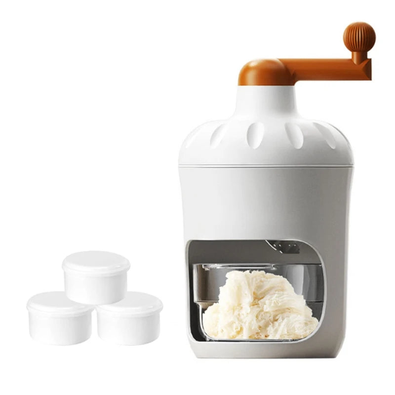 Máquina manual MILESEEY para fazer raspas de gelo com três recipientes para armazenamento, triturador de gelo manual.