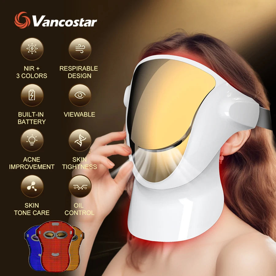 Máscara facial antienvelhecimento VANCOSTAR com terapia de luz vermelha facial para cuidados com a pele