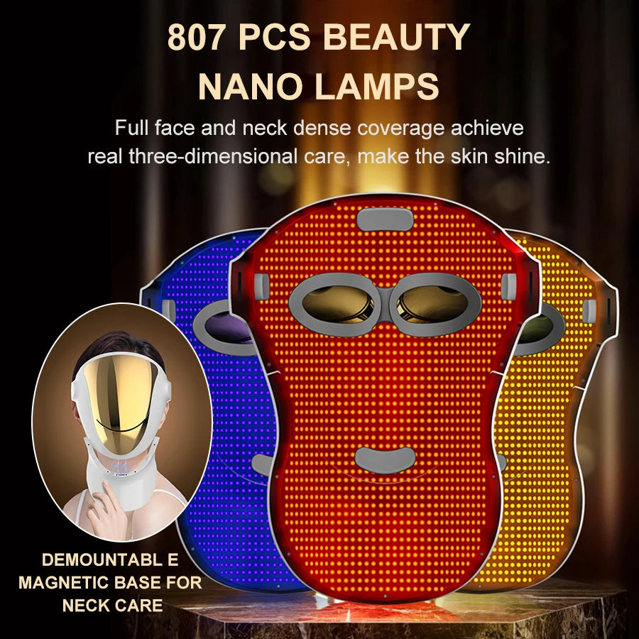 Máscara facial antienvelhecimento VANCOSTAR com 807 lâmpadas, ideal para terapia de luz vermelha facial