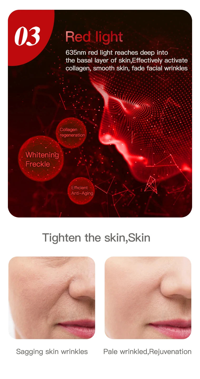 Máscara fotodinâmica facial VANCOSTAR para tratamento antiacne com luz led que ativa colágeno e reduz rugas