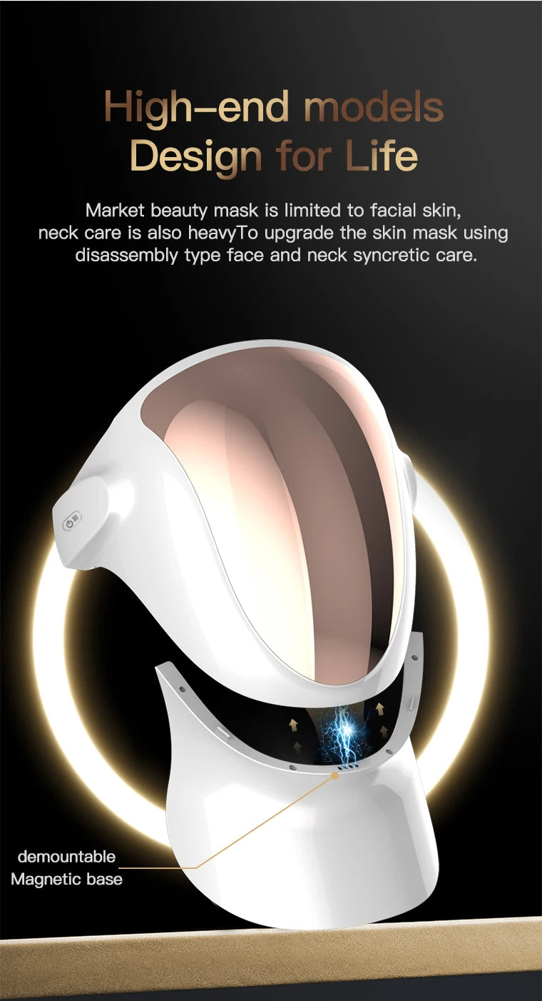 Máscara fotodinâmica facial VANCOSTAR para tratamento antiacne com luz led, design ergonômico para cuidados com rosto e pescoço