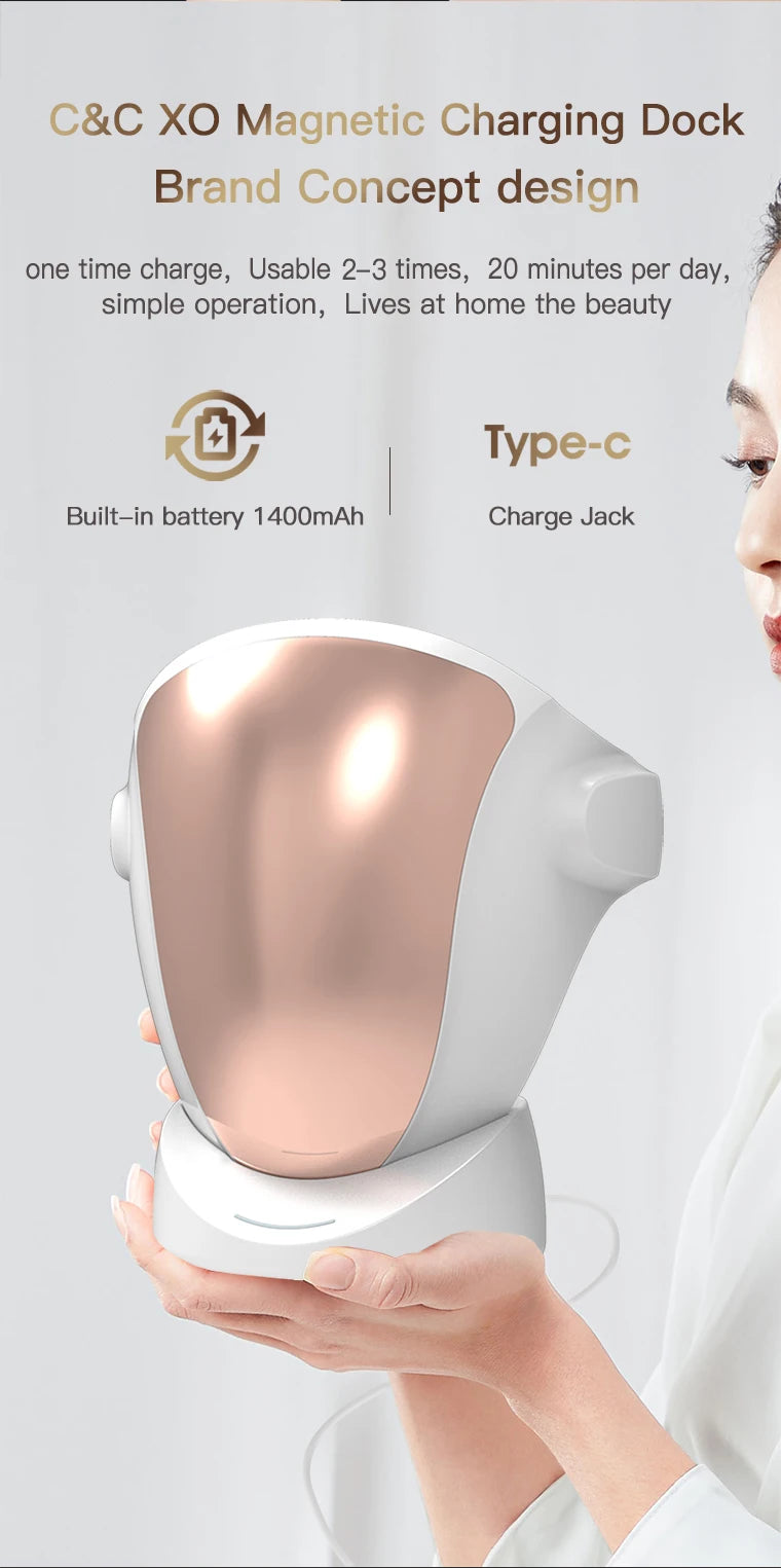 Máscara fotodinâmica facial VANCOSTAR para tratamento antiacne com luz led, com design moderno e carregamento magnético