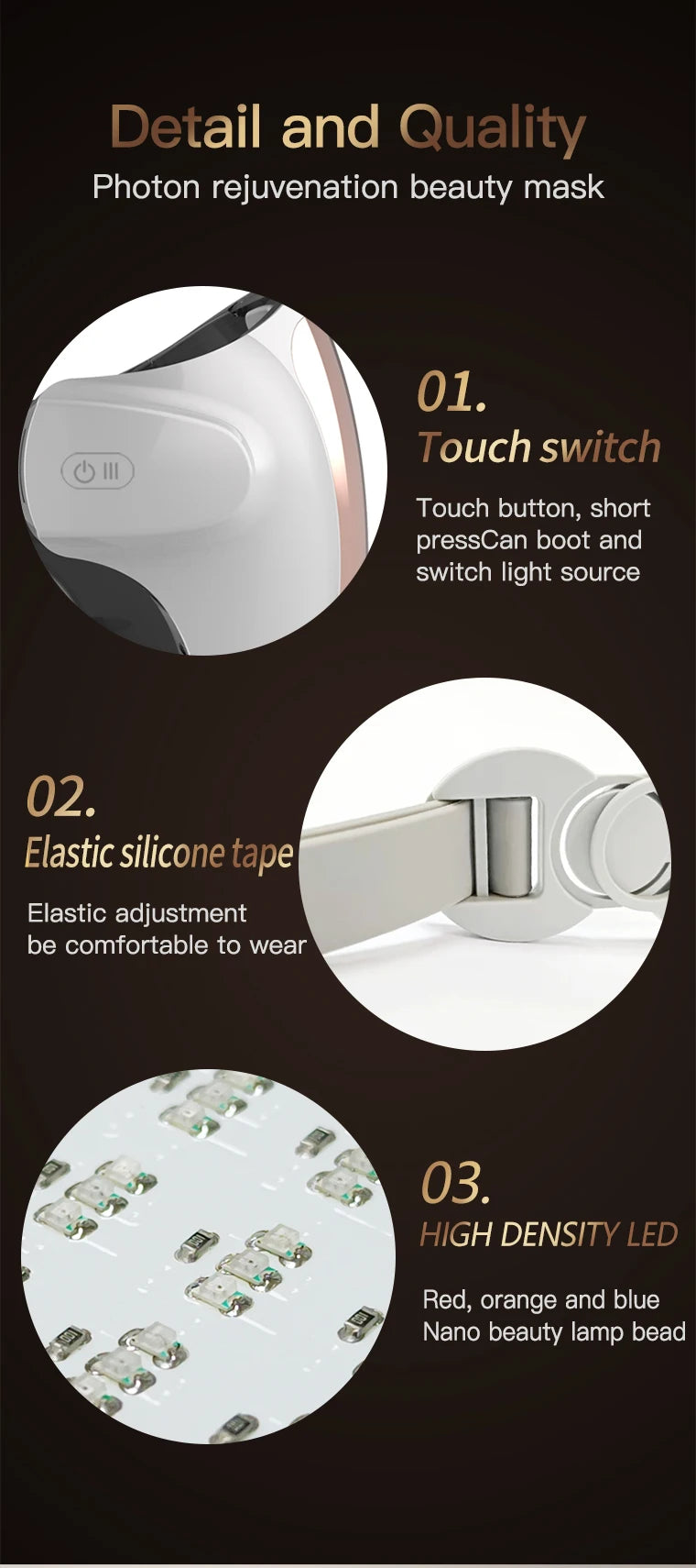 Máscara fotodinâmica facial VANCOSTAR com tratamento antiacne com luz led e ajuste confortável