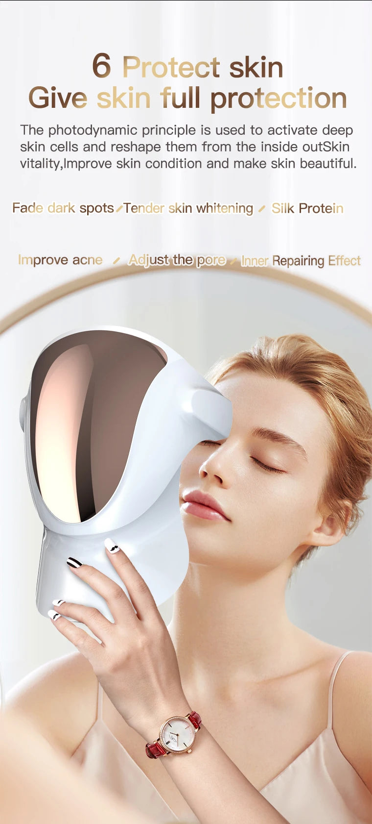 Máscara fotodinâmica facial VANCOSTAR para tratamento antiacne com luz led e proteção da pele