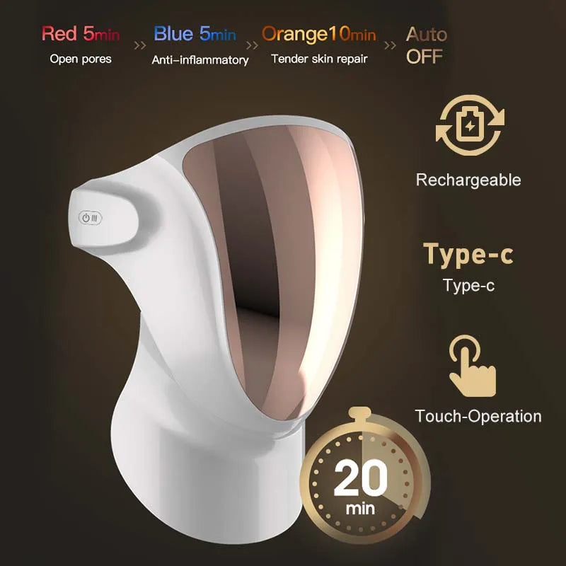 Máscara fotodinâmica facial VANCOSTAR para tratamento antiacne com luz led com operação touch e recarregável