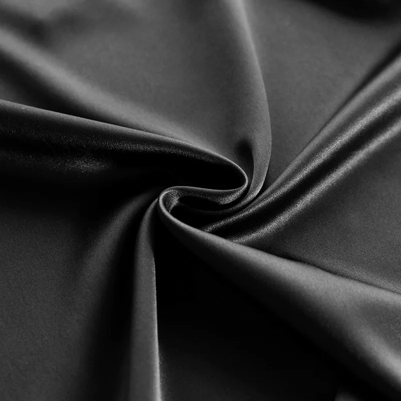 Tecido de cetim preto macio e brilhante para vestido de cetim longo da MCAO