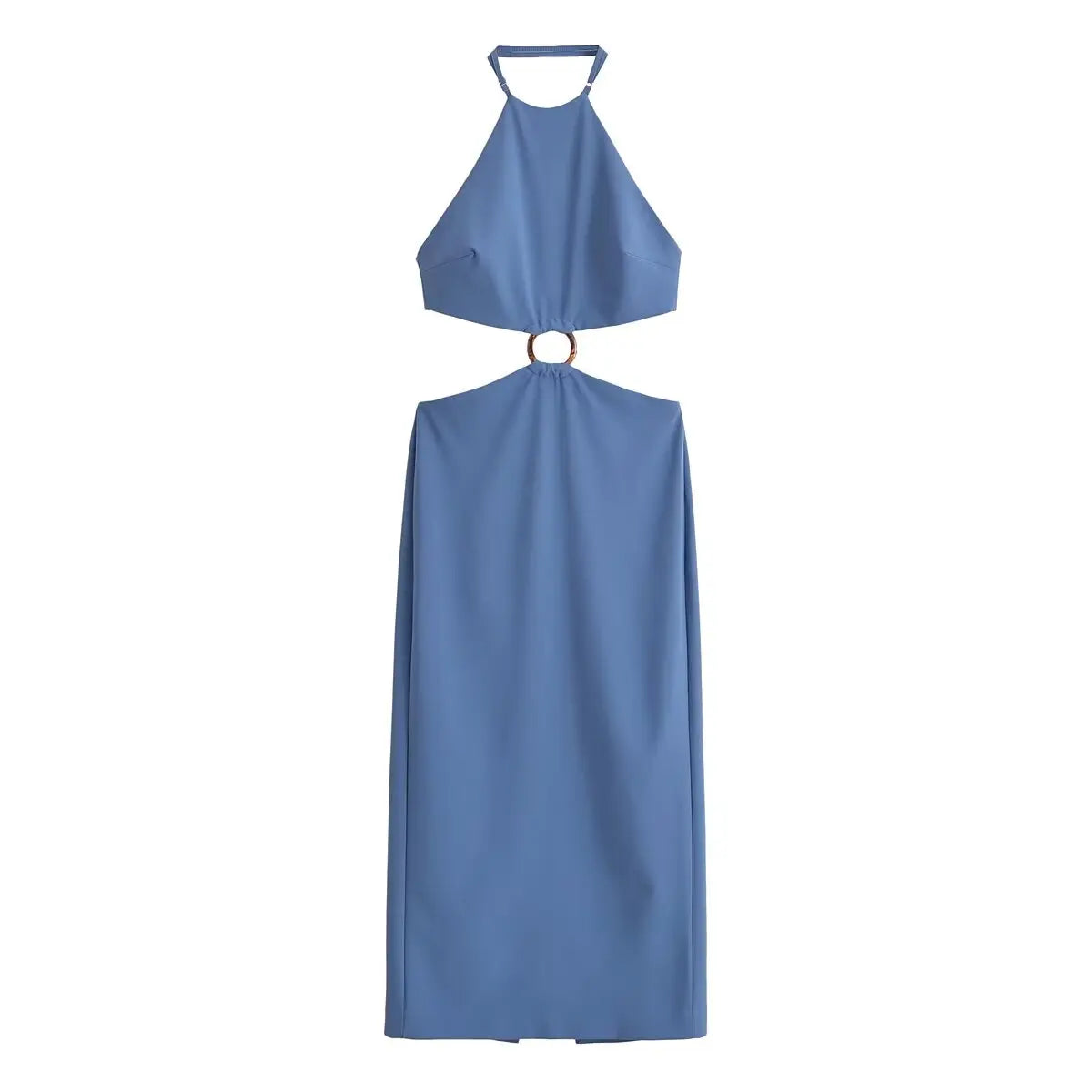Vestido costas nuas elegante da BTB.WO em tom azul com design moderno e sofisticado