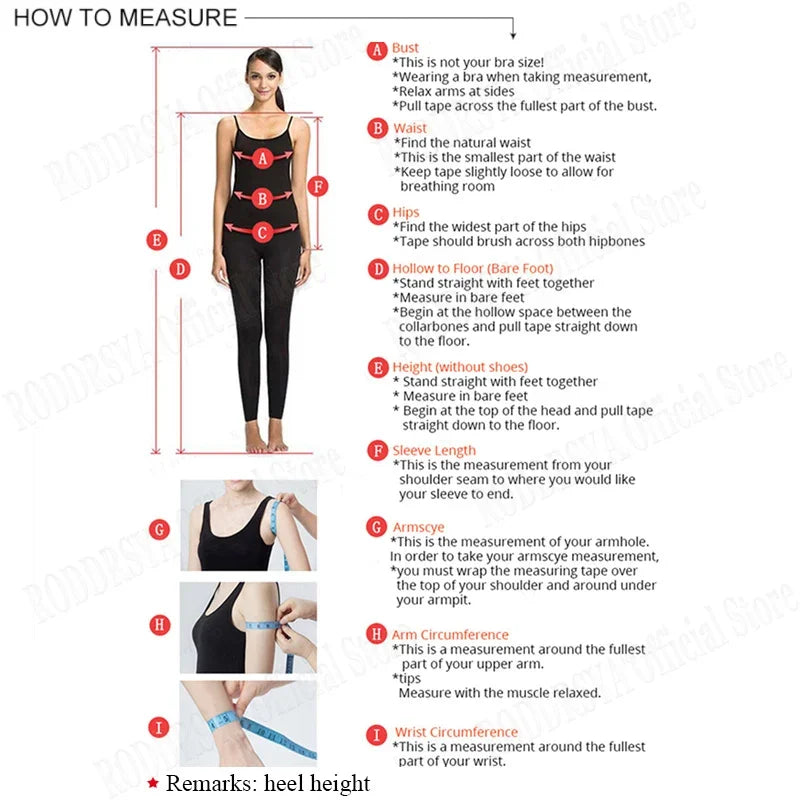 Instruções de medição para vestido de baile fora do ombro com destaque para busto e cintura