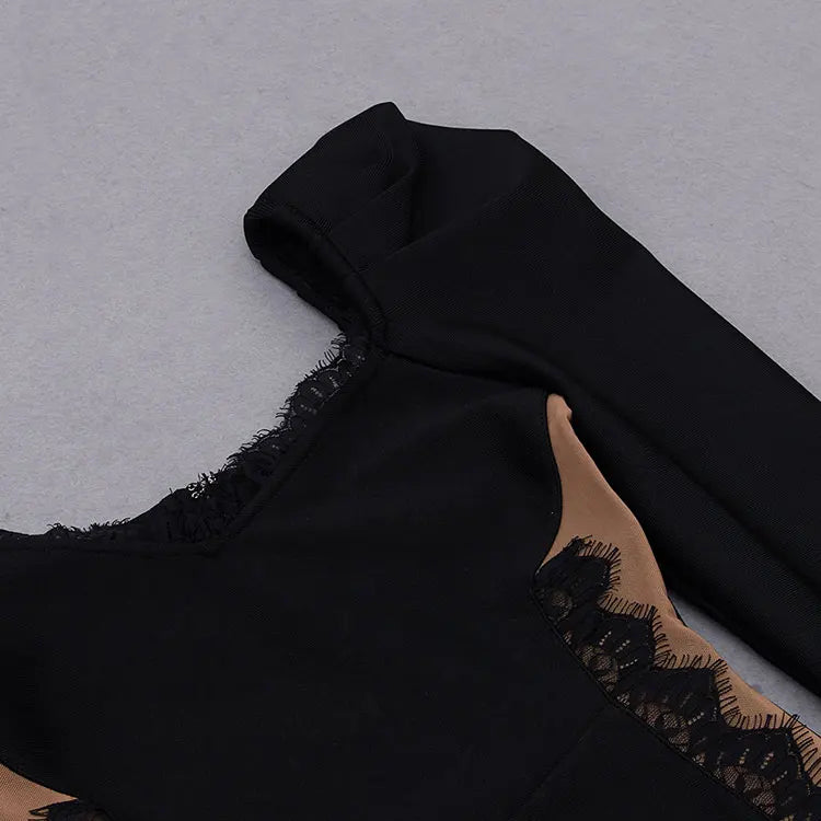 Vestido de festa feminino UPAVONU com detalhes em renda e mangas longas elegantes