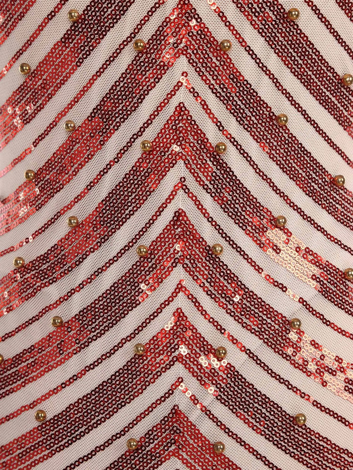 Mini vestido feminino com lantejoulas em padrão de chevron vermelho e dourado da IEFIEL