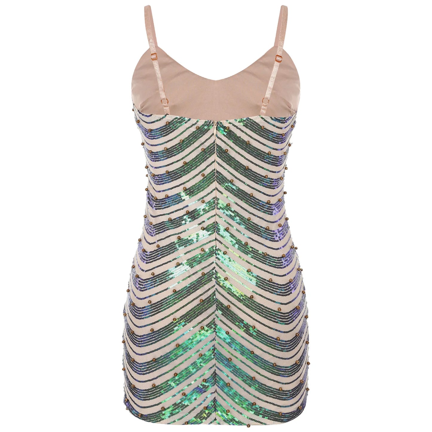 Mini vestido feminino com lantejoulas em design de listras coloridas da IEFIEL