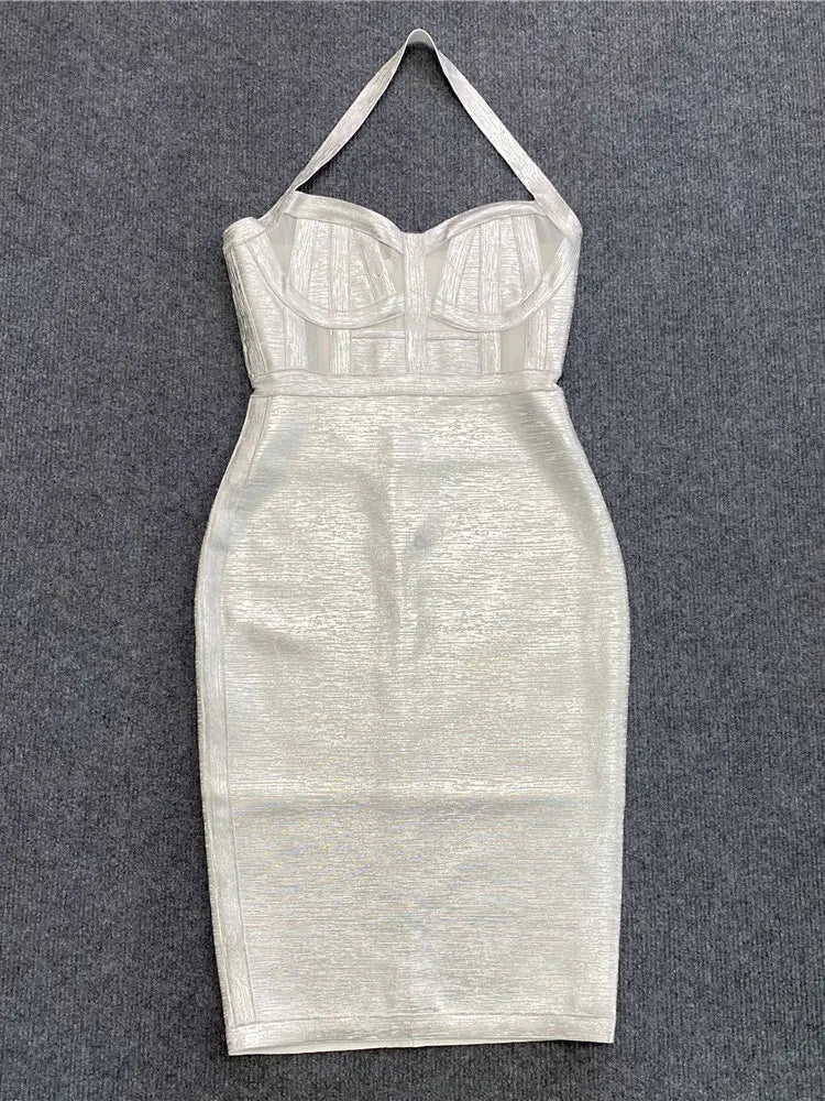 Vestido feminino sexy UPAVONU em tom claro com detalhes estruturados e ajuste ao corpo