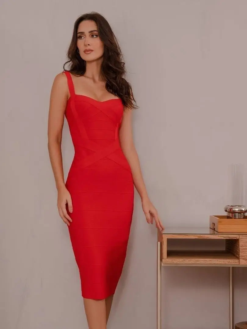 Vestido feminino sexy BEAUKEY vermelho justo com alças e design elegante para ocasiões especiais