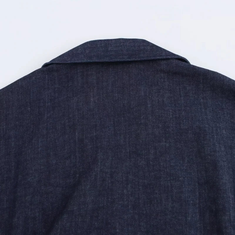 Tecido de vestido jeans midi feminino ETJ na cor azul escuro com acabamento delicado