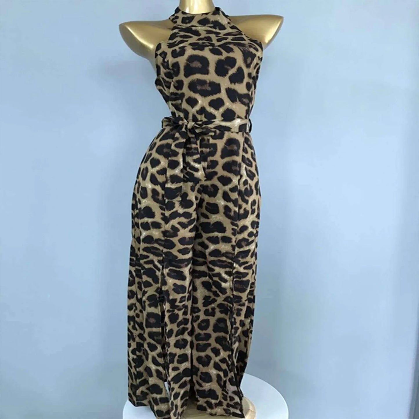 Vestido leopardo sem mangas ELSVIOS com ajuste na cintura, ideal para ocasiões informais e verão