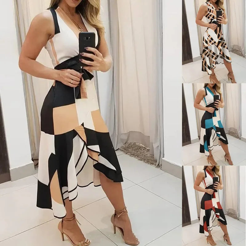 Vestido midi plus size feminino da OWNER GIRL com estampa geométrica e detalhes elegantes