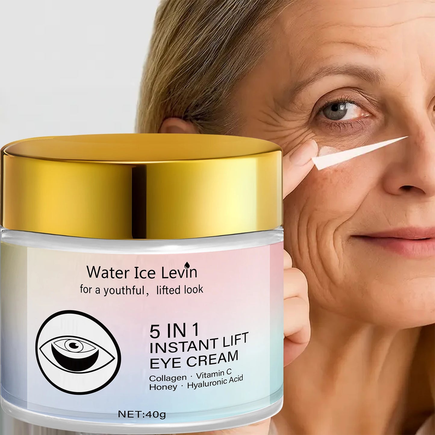 Creme rejuvenescedor 5 em 1 para área dos olhos Water Ice Levin com ingredientes anti-idade e revitalizantes
