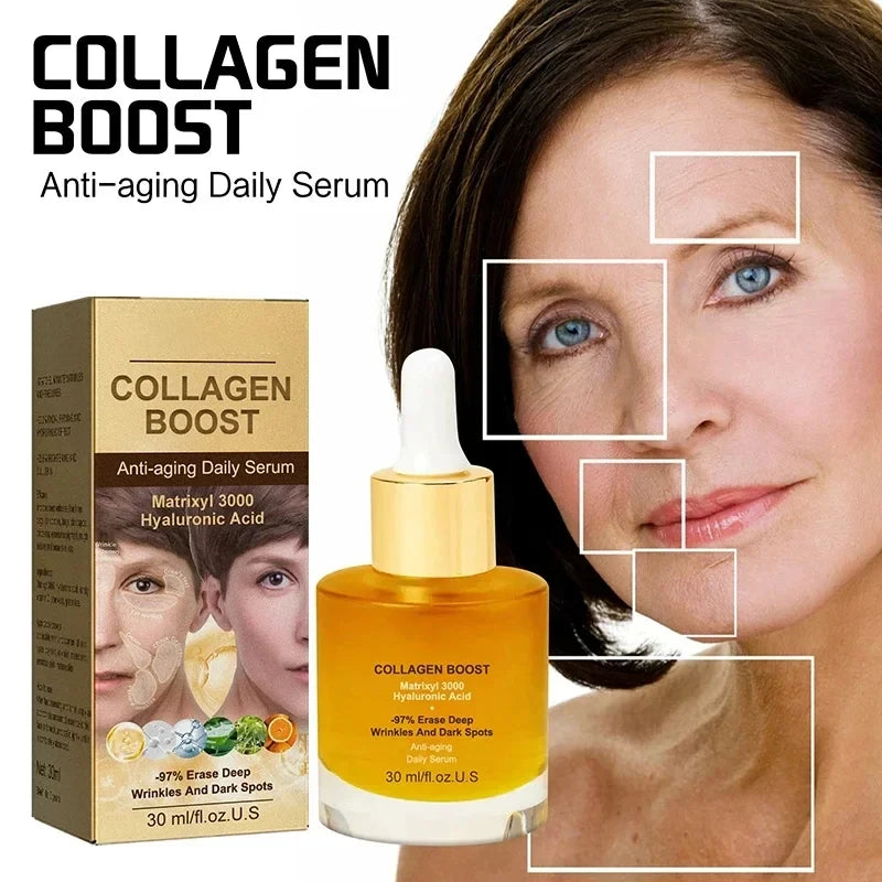 Soro antienvelhecimento facial Collagen Boost com ácido hialurônico para reduzir rugas e manchas escuras