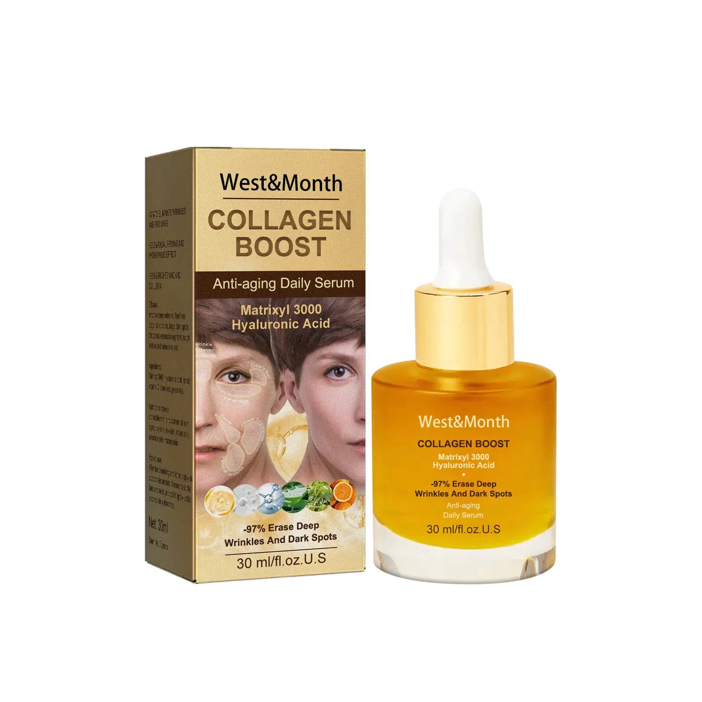 Soro antienvelhecimento facial EELHOE Collagen Boost com ácido hialurônico em embalagem de 30ml