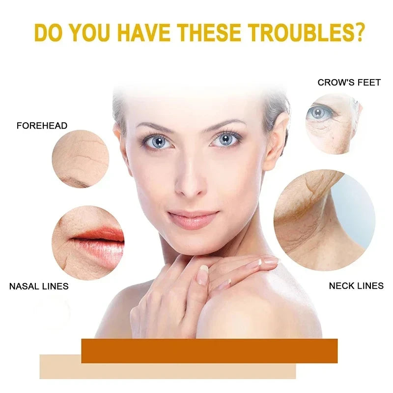 Modelo apresentando soro antienvelhecimento facial para tratar linhas e rugas na pele