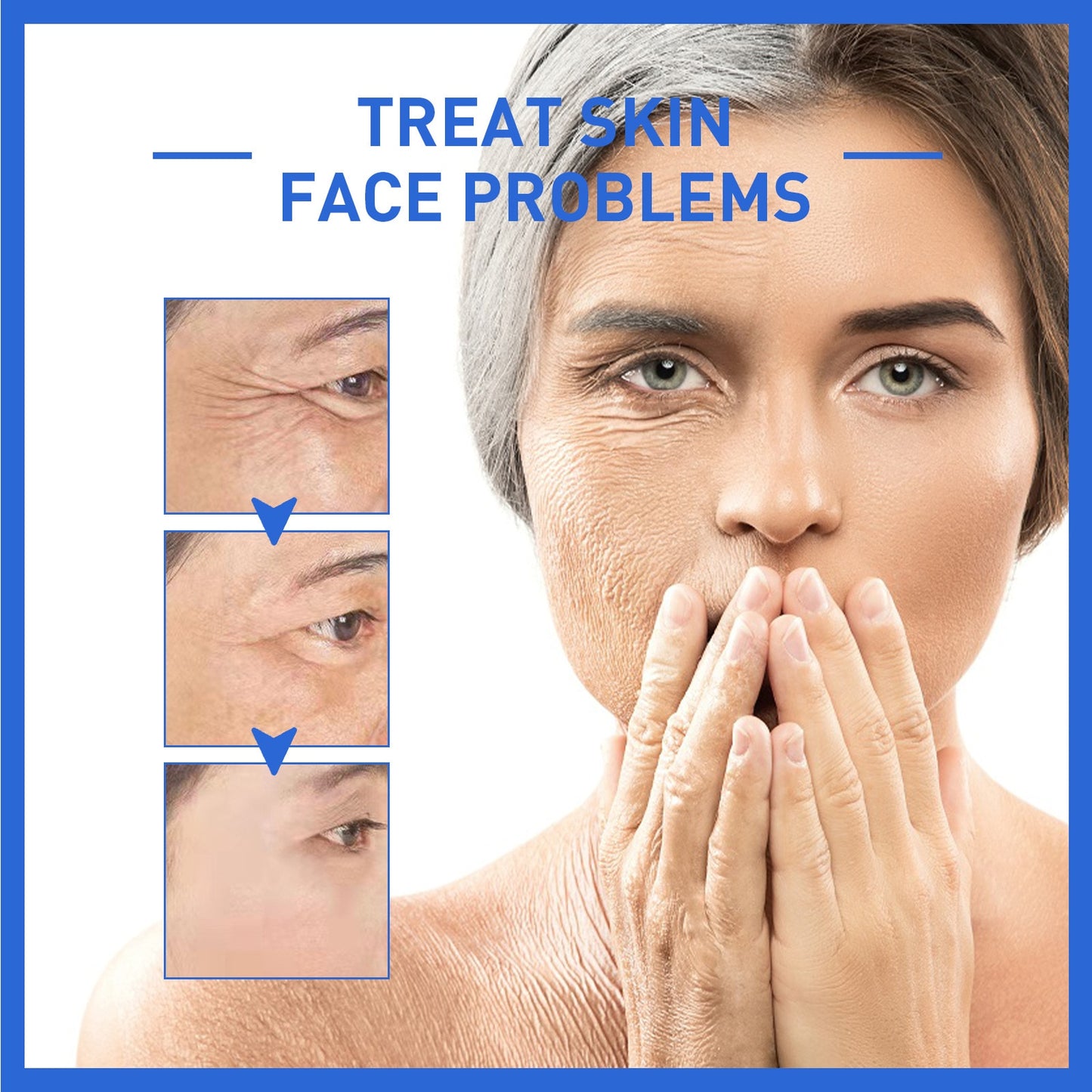 Soro facial antienvelhecimento LANBENA mostrando resultados na redução de rugas e firmeza da pele.