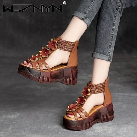 Sandálias femininas WGZNYN com flores e plataforma, ideal para usar como sapatos gladiadoras plataforma