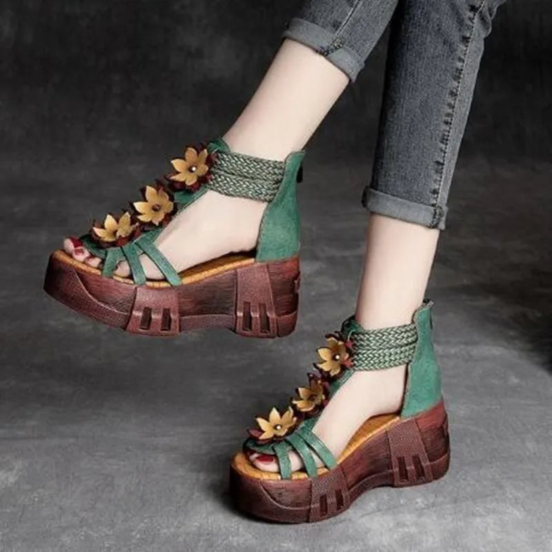 Sandálias femininas WGZNYN sapatos gladiadoras plataforma com detalhes florais e sola grossa