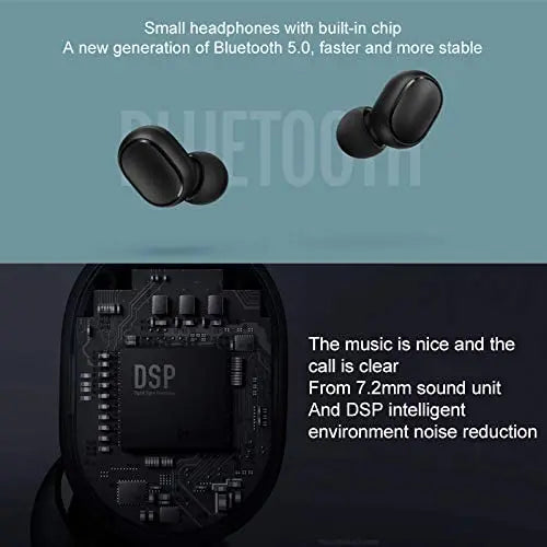 Fones de ouvido sem fio Bluetooth com chip embutido, som de 7,2 mm e redução inteligente de ruído