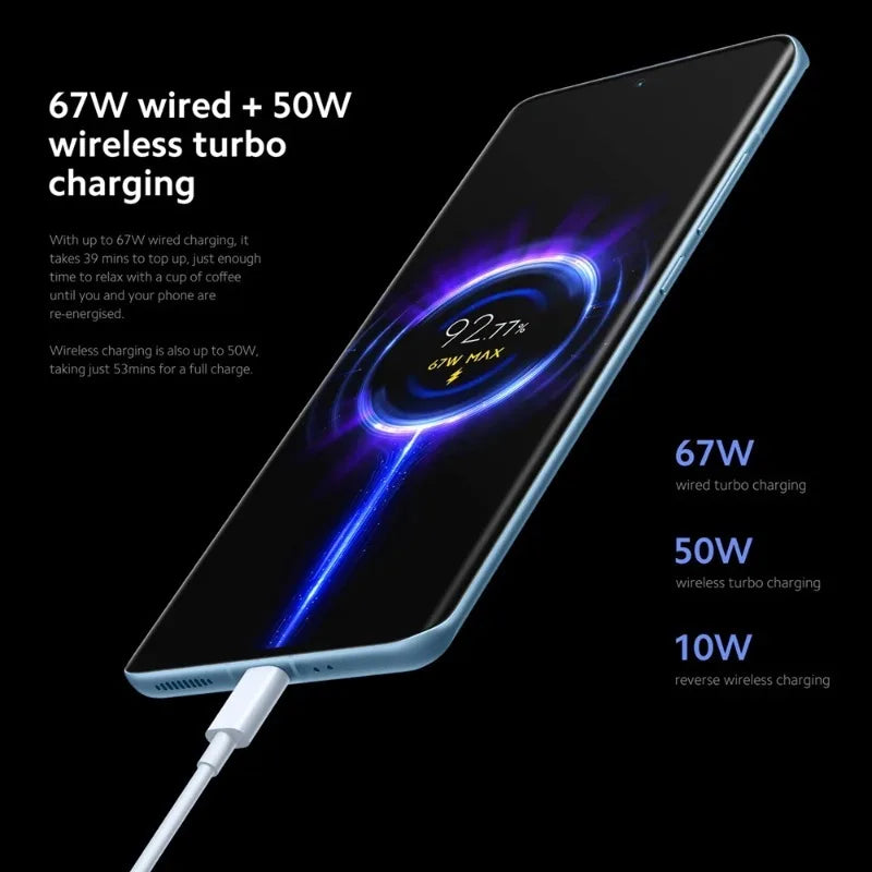 Smartphone Xiaomi Mi 12 com carregamento turbo de 67W com fio e 50W sem fio
