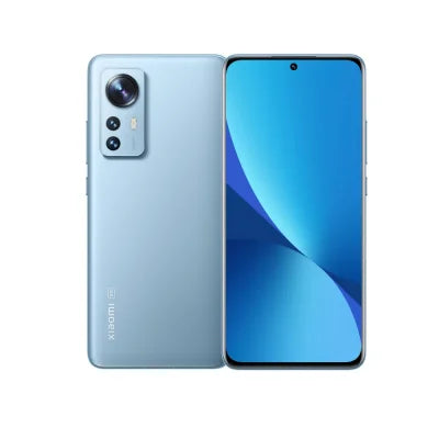 Smartphone Xiaomi Mi 12 em azul com tela grande e câmera de alta qualidade