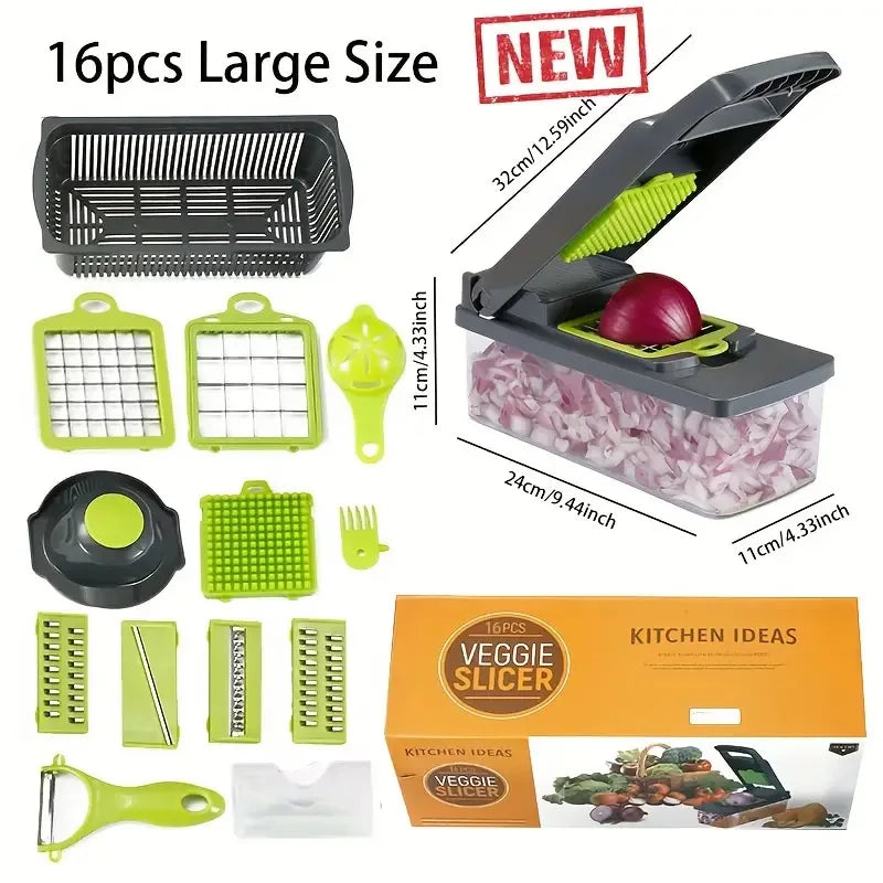 Fatiador manual de legumes MIJIA em tamanho grande, conjunto de 16 peças picador de vegetais multifuncional