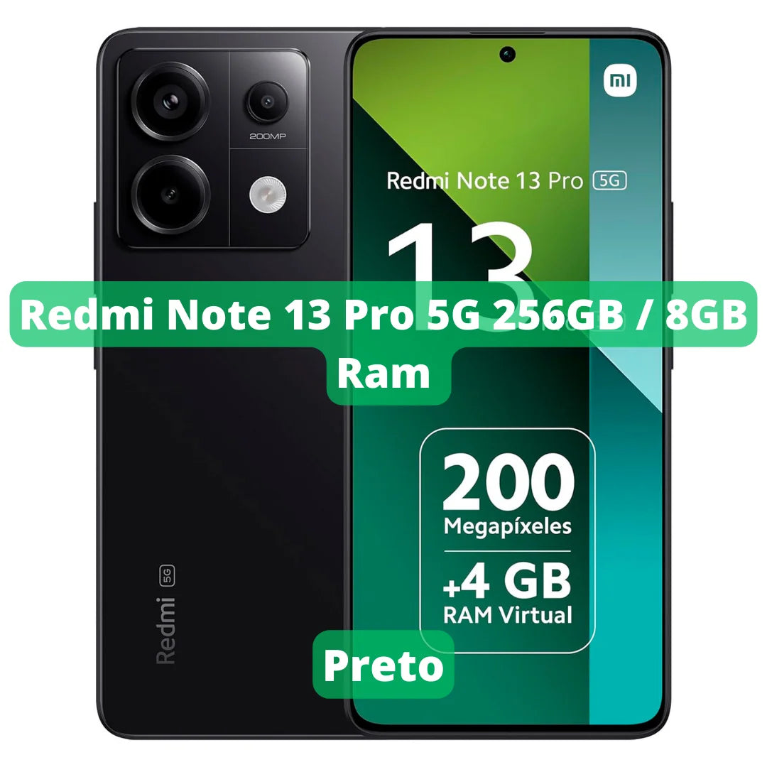 Smartphone XIAOMI REDMI NOTE 13 Pro 5G em Preto com 256GB de armazenamento e 8GB de RAM