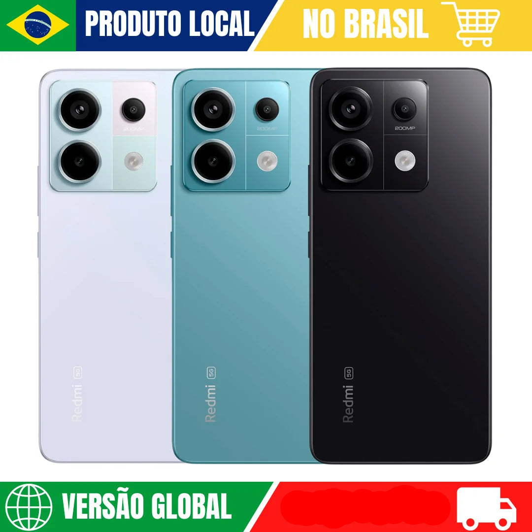 Smartphone XIAOMI REDMI NOTE 13 Pro 5G disponível em cores branca, azul e preta com câmeras de alta qualidade