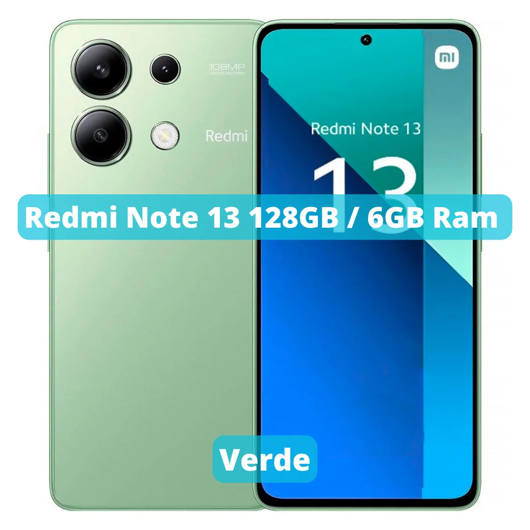 Smartphone Xiaomi Redmi Note 13 128GB com 6GB de RAM na cor verde, tela grande e design moderno