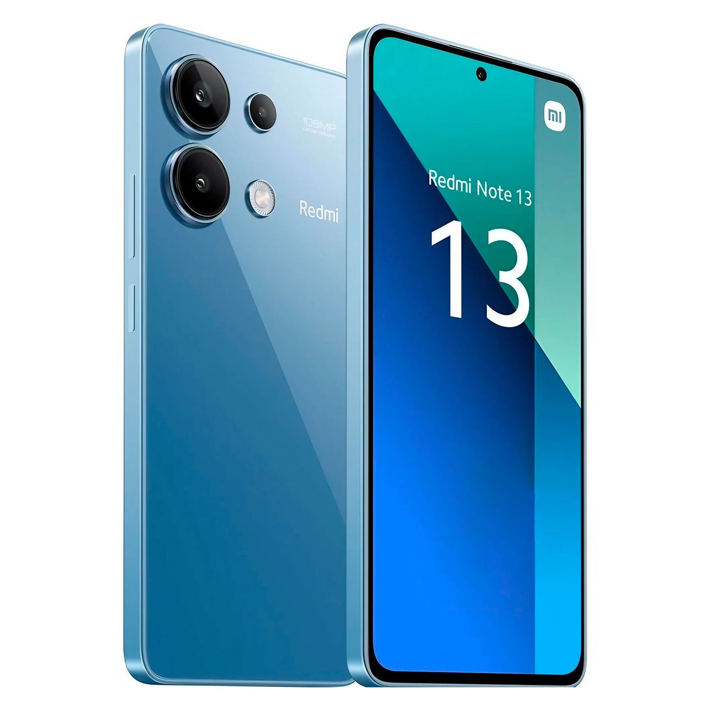 Smartphone Xiaomi Redmi Note 13 em azul com design moderno e tela grande