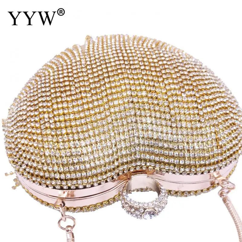 Bolsa de noite feminina em dourado e prata com strass brilhantes e design elegante