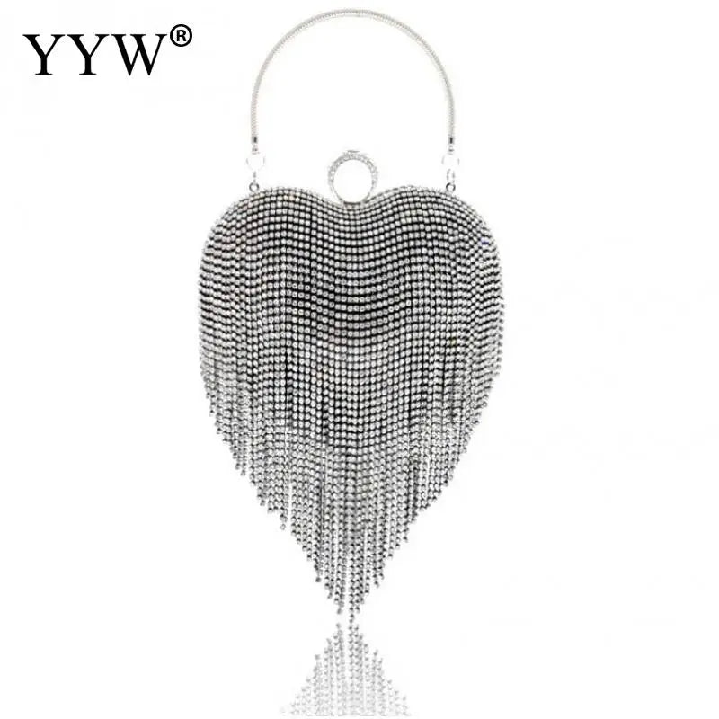 Bolsa de noite feminina em formato de coração com detalhes em strass para ocasiões especiais