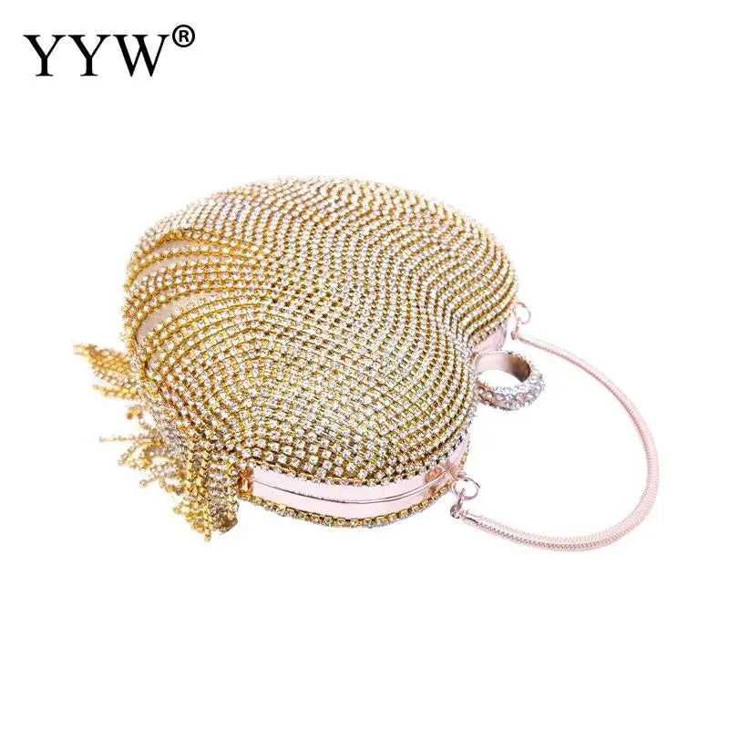 Bolsa de noite feminina brilhante em dourado com fechamento de zíper e alça elegante