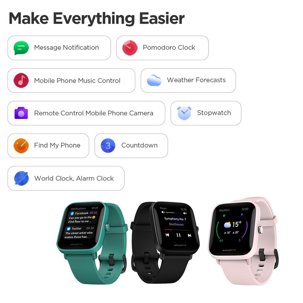 Relógio GPS à prova d'água 5 ATM Amazfit com notificações e controle remoto de música