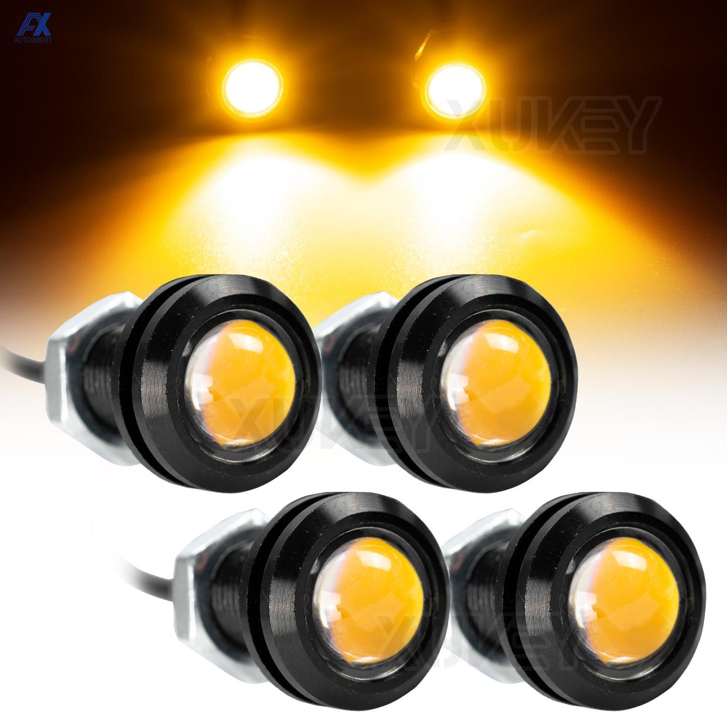 Conjunto de quatro faróis automotivos de neblina com iluminação frontal âmbar LED para carro, ideal para condições climáticas adversas