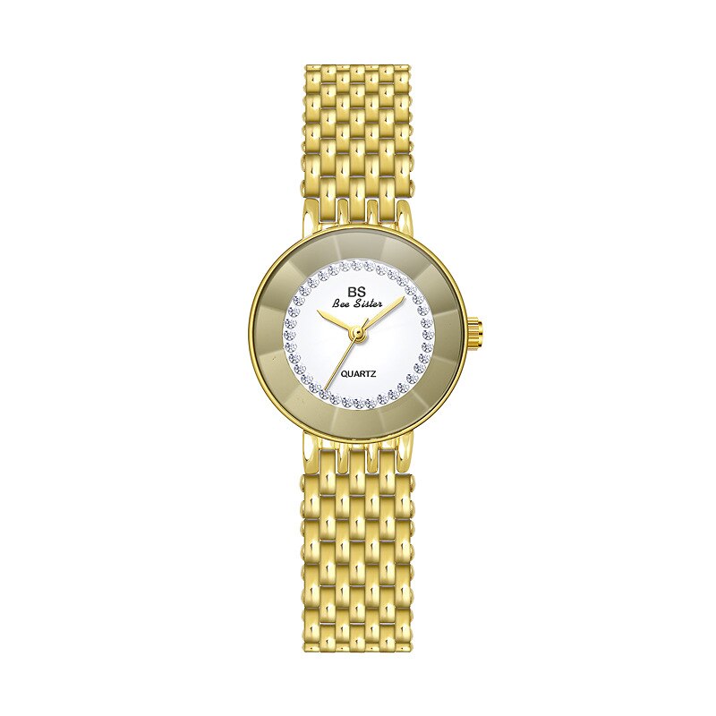 Relógio de pulso feminino 2025 da BS com design elegante e bracelete dourado