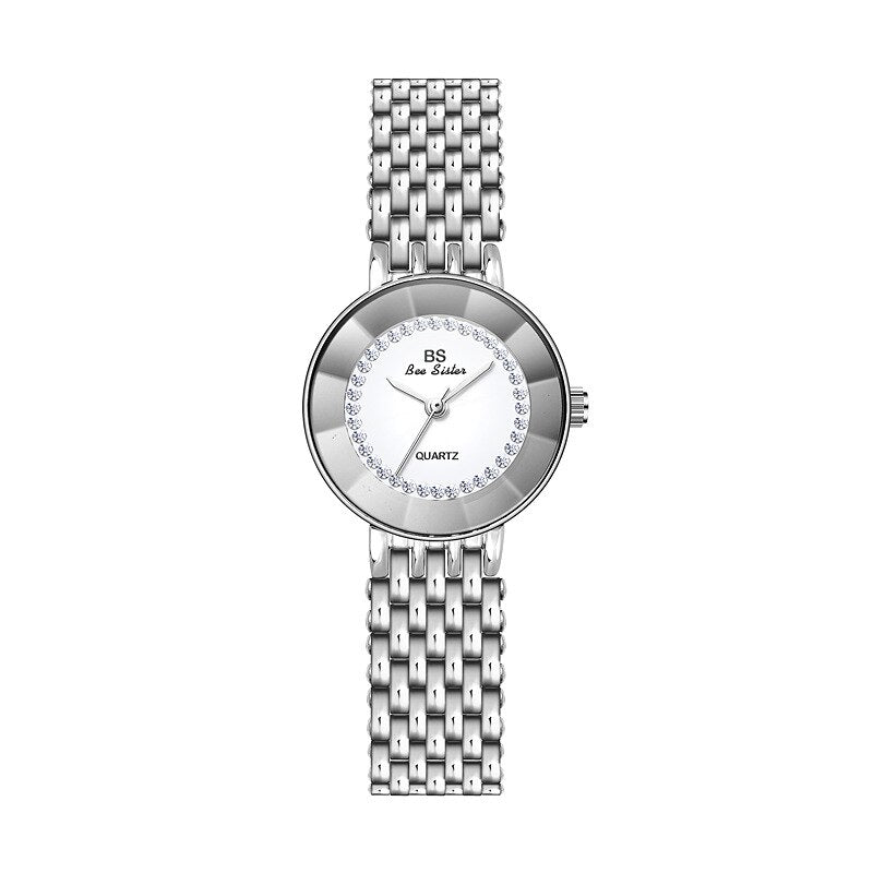 Relógio de pulso feminino 2025 com pulseira prateada e mostrador adornado com cristais