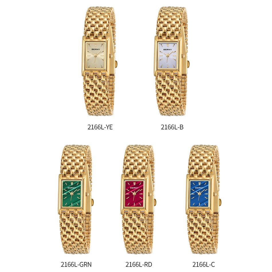 Relógios de pulso feminino BERNY em dourado com mostradores em várias cores, elegante e versátil