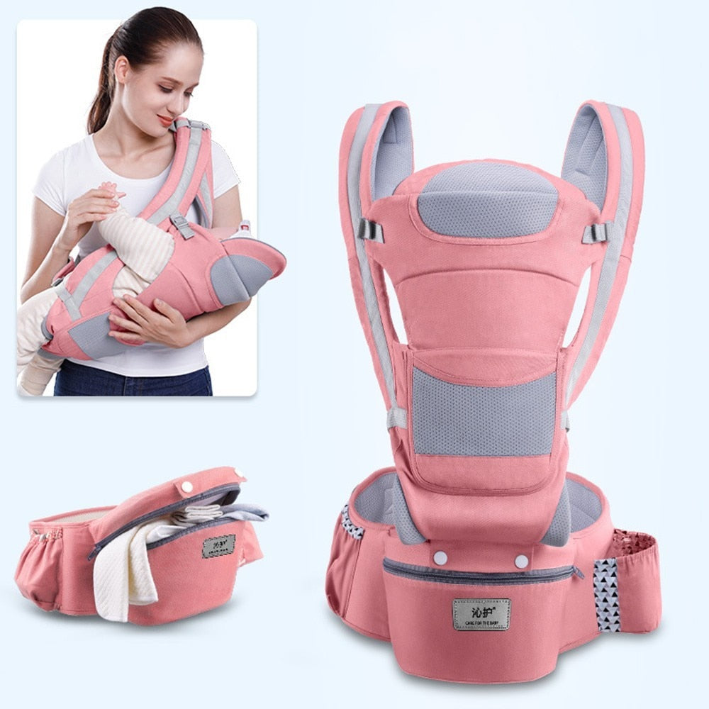 Mochila ergonômica DAJINBEAR rosa, canguru com assento de quadril, ideal para transporte seguro de bebês