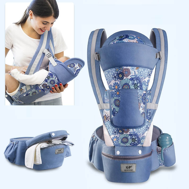 Mochila ergonômica DAJINBEAR com design florido, ideal para transporte de bebês, canguru com assento de quadril