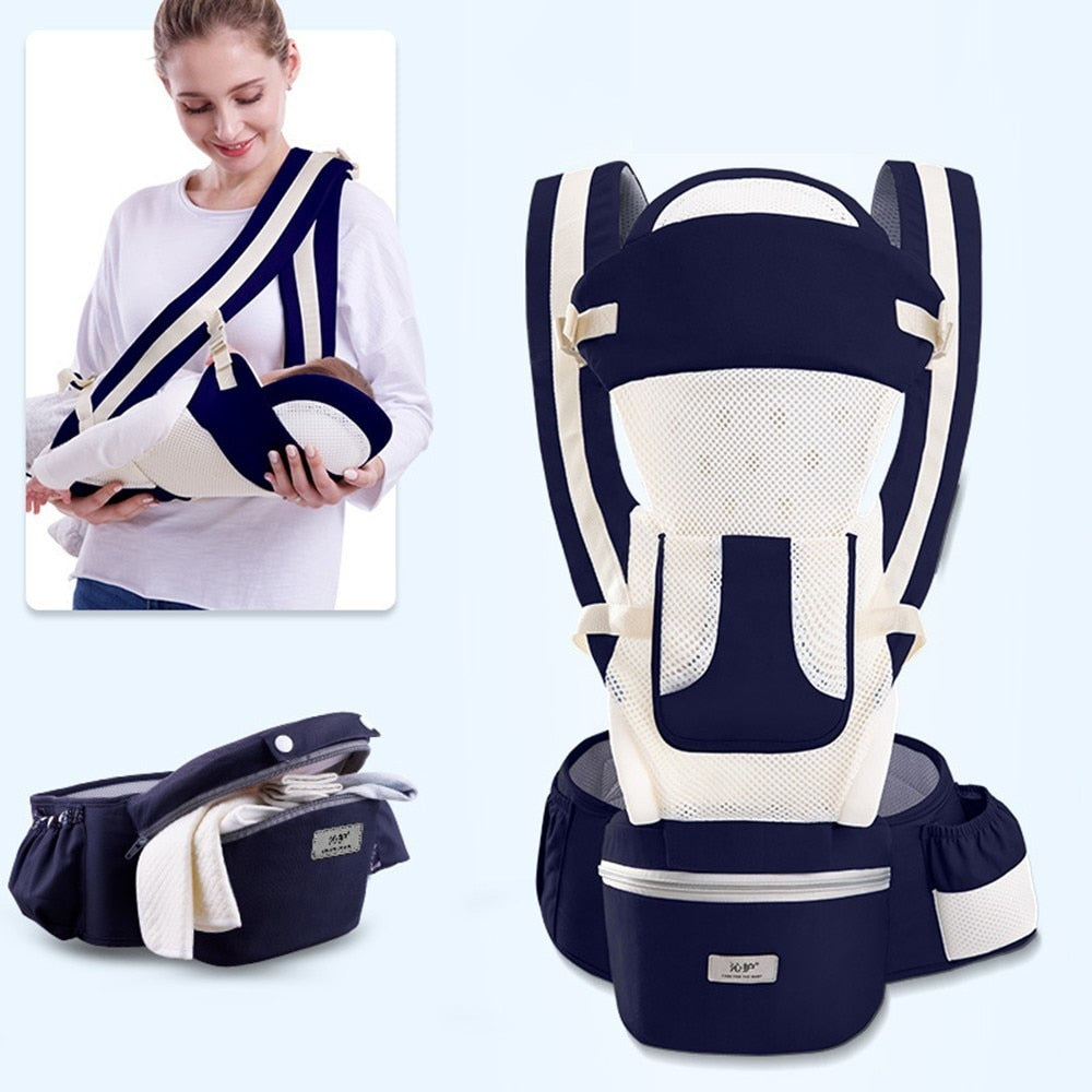 Mochila ergonômica DAJINBEAR para transporte de bebês, canguru com assento de quadril para conforto e segurança.